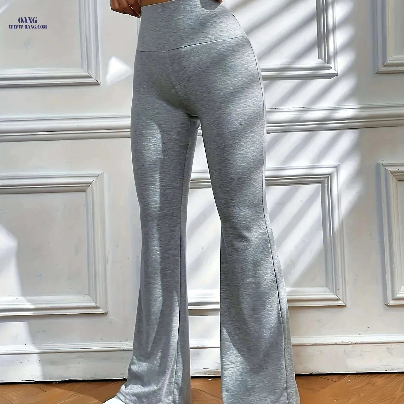 Women's Solid Color Flare Leg Pants - Casual High Waist Style   OAXG 