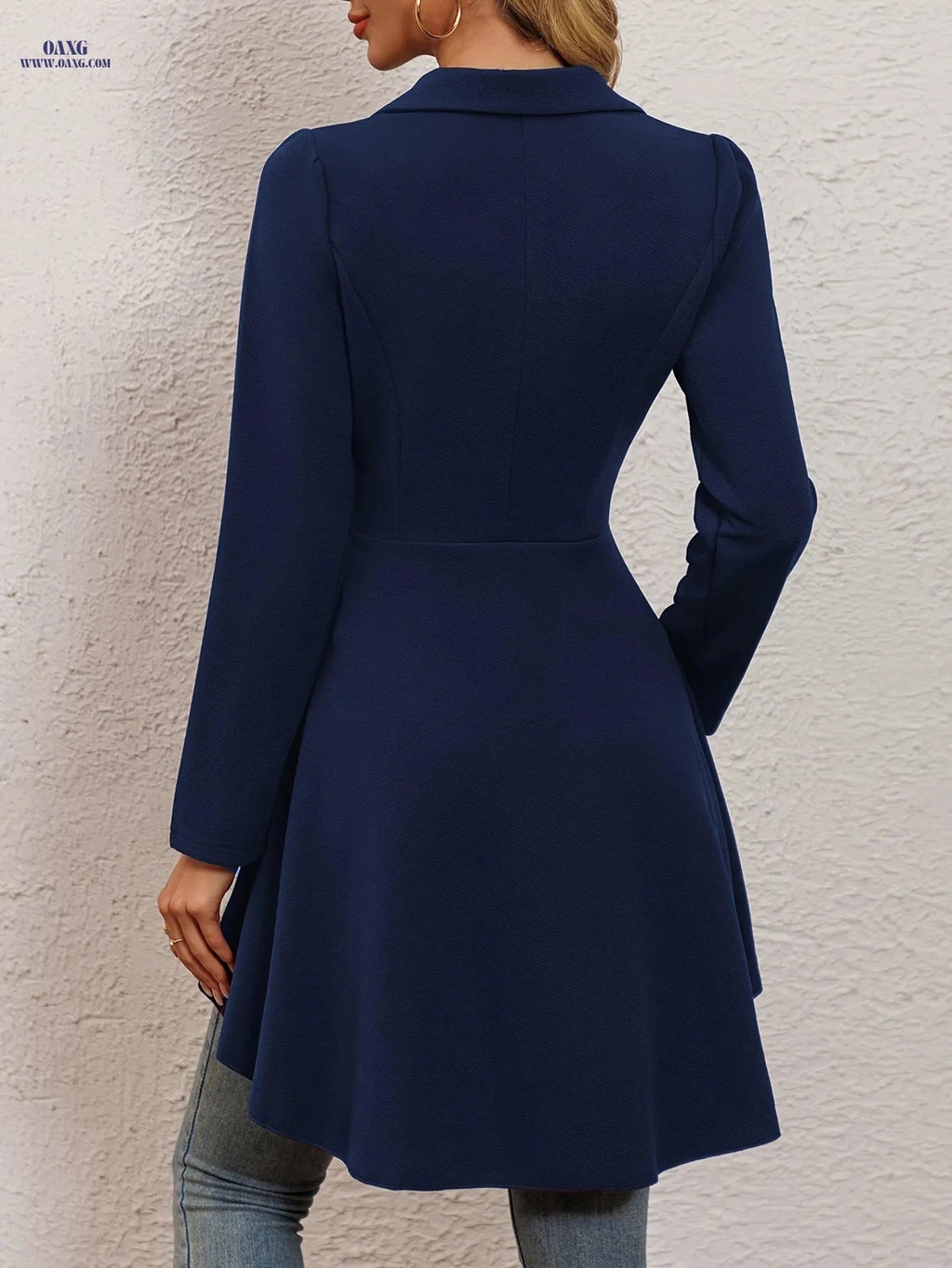 Women's Solid Color High-Low Hem Jacket - Elegant Long Sleeve Design   OAXG Black / S