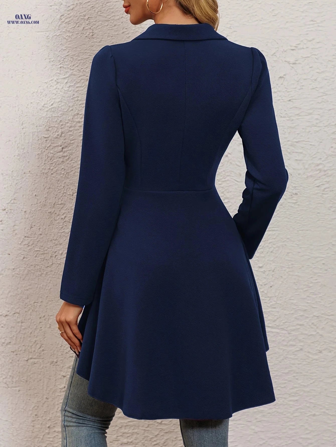 Women's Solid Color High-Low Hem Jacket - Elegant Long Sleeve Design   OAXG Black / S