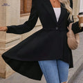 Women's Solid Color High-Low Hem Jacket - Elegant Long Sleeve Suit   OAXG 