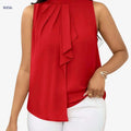 Women's Solid Color High Neck Sleeveless Top - Elegant Woven Fabric   OAXG Green / XS