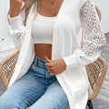 Women's Solid Color Hollow-Out Long Sleeve Cardigan   OAXG White / S