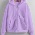 Women's Solid Color Hooded Zipper Sweatshirt - Casual Long Sleeve Top   OAXG Light Purple / S