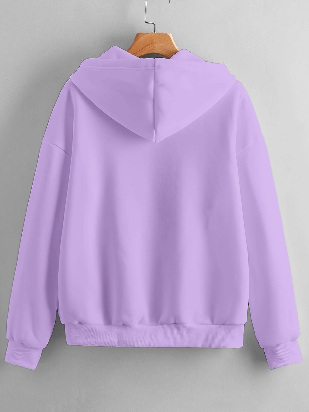 Women's Solid Color Hooded Zipper Sweatshirt - Casual Long Sleeve Top   OAXG Light Purple / S