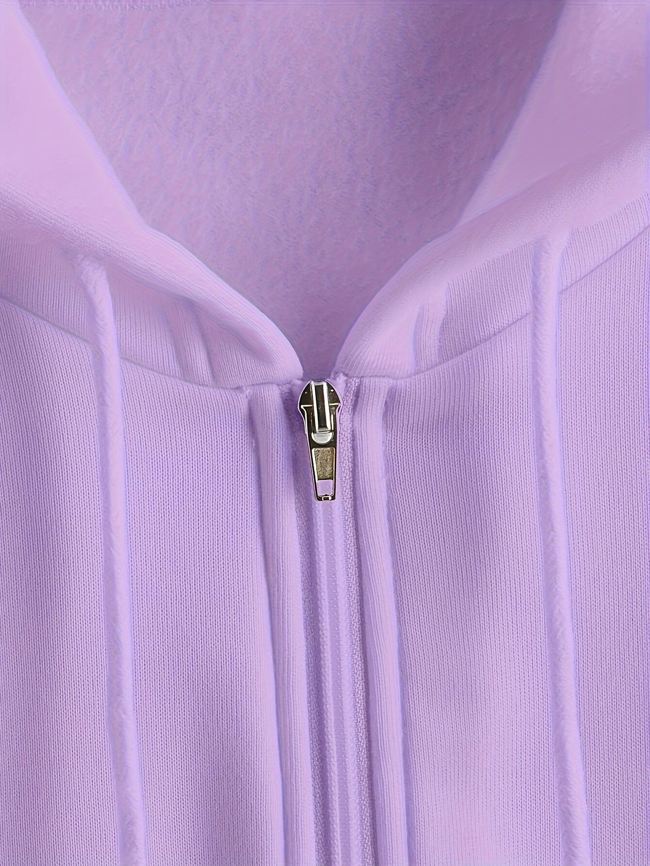 Women's Solid Color Hooded Zipper Sweatshirt - Casual Long Sleeve Top   OAXG Light Purple / S