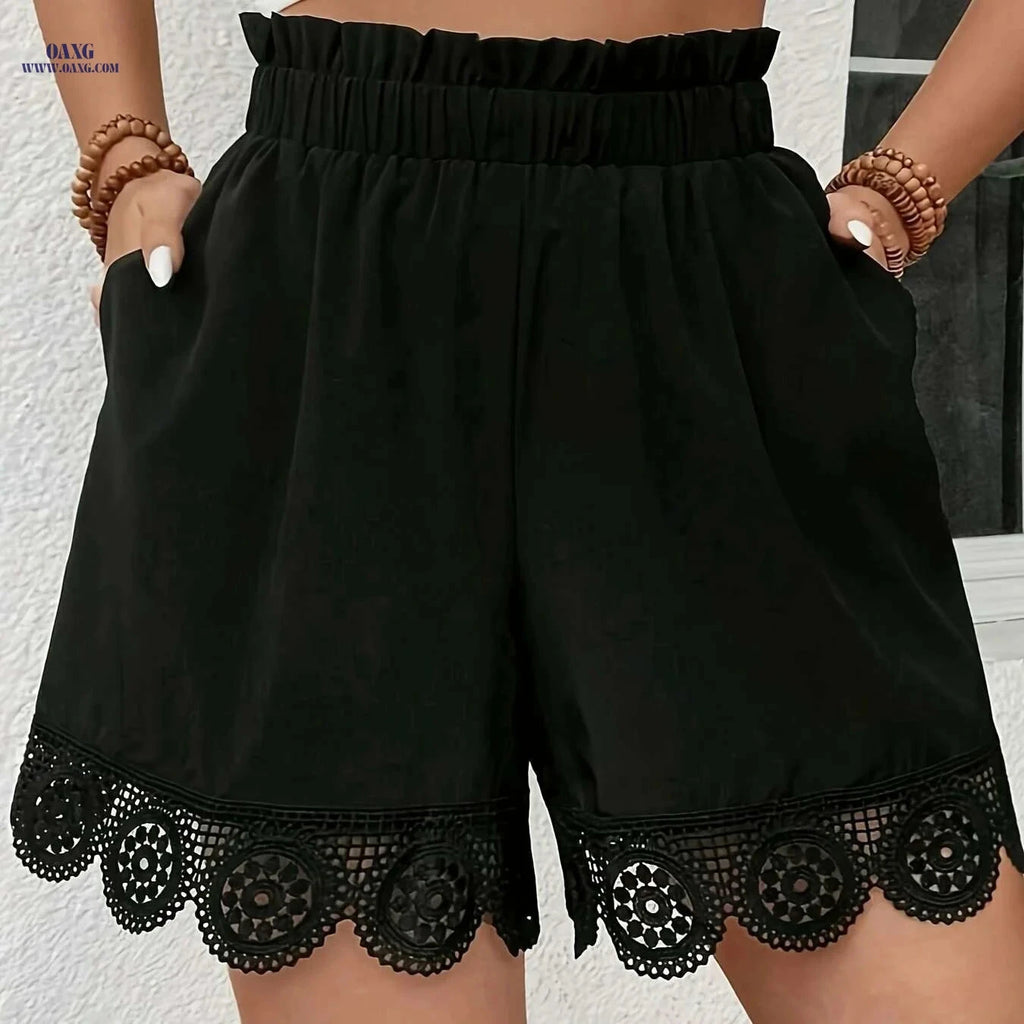 Women's Solid Color Lace Trim Shorts - All-Season Comfort   OAXG 