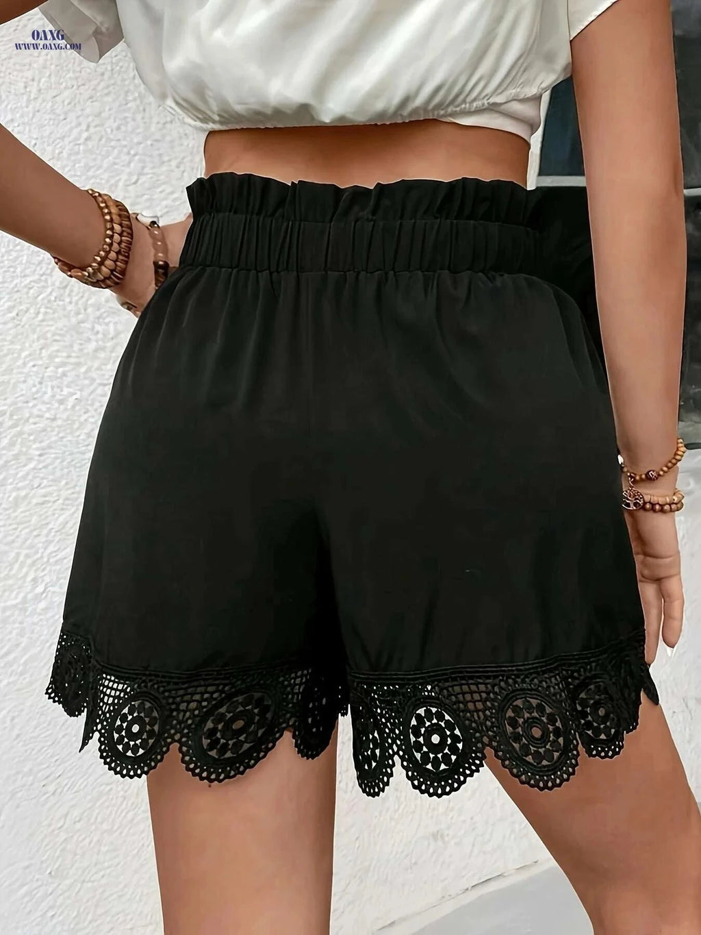 Women's Solid Color Lace Trim Shorts - All-Season Comfort   OAXG 