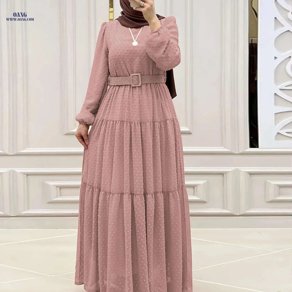 Women's Solid Color Long Robe Dress - Middle Eastern Style   OAXG 