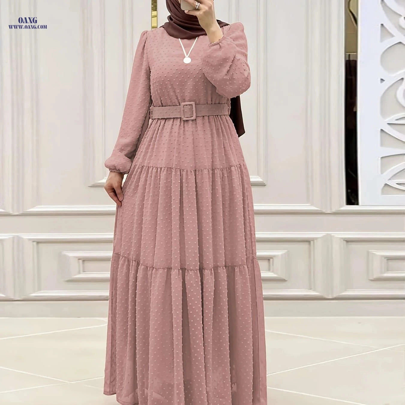 Women's Solid Color Long Robe Dress - Middle Eastern Style   OAXG 