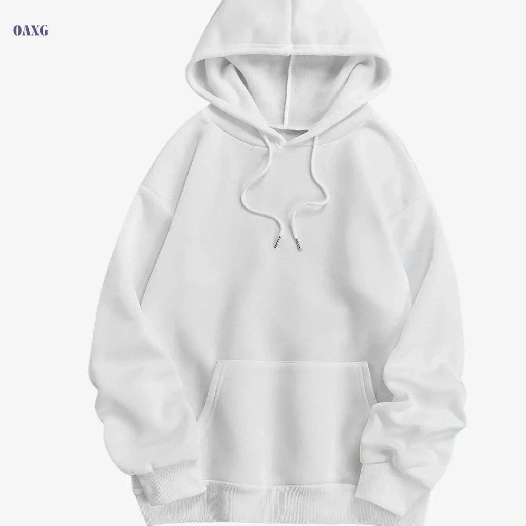 Women's Solid Color Long Sleeve Hoodie - Casual Pullover with Pocket   OAXG 