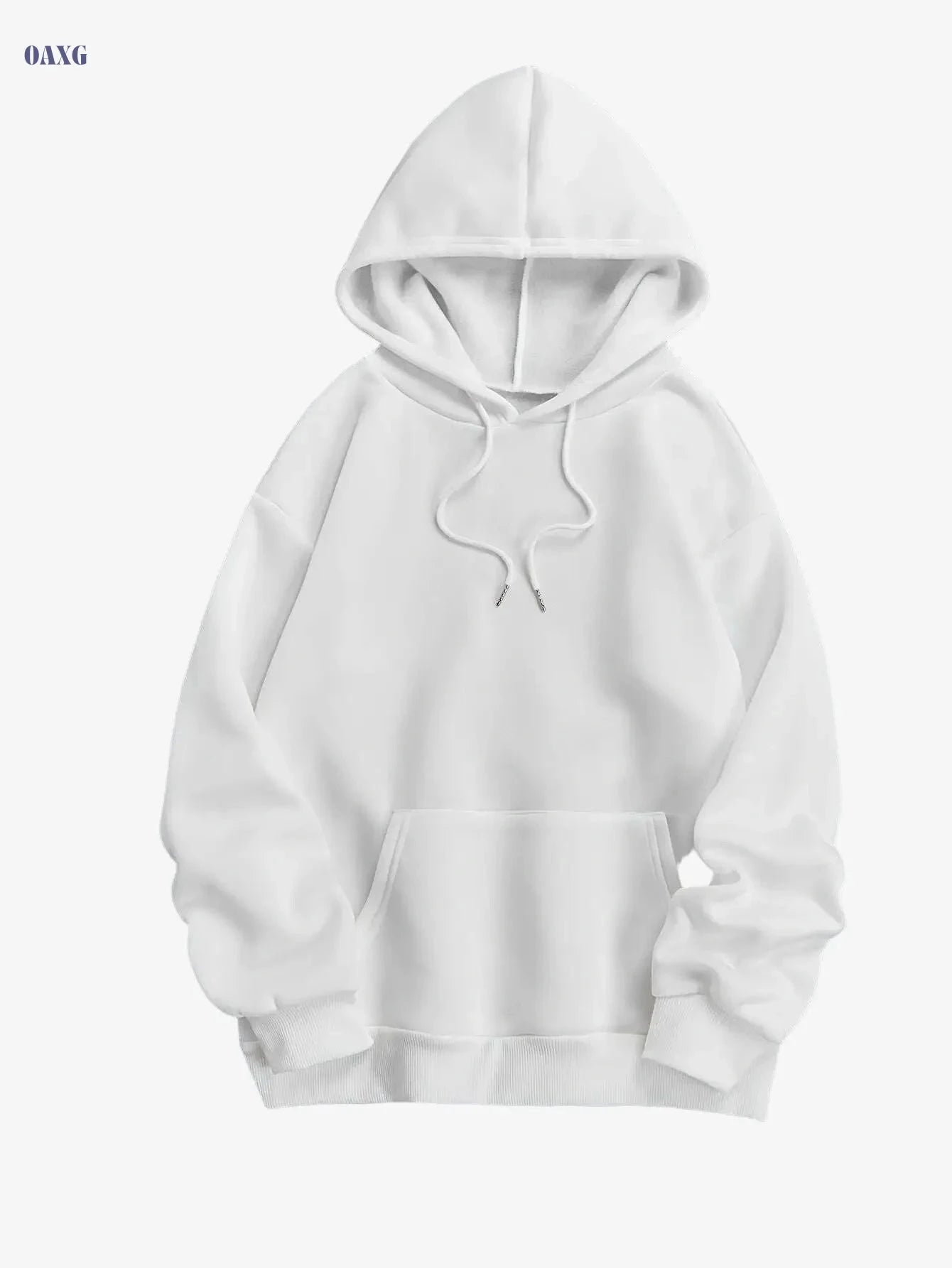 Women's Solid Color Long Sleeve Hoodie - Casual Pullover with Pocket   OAXG White / XXS