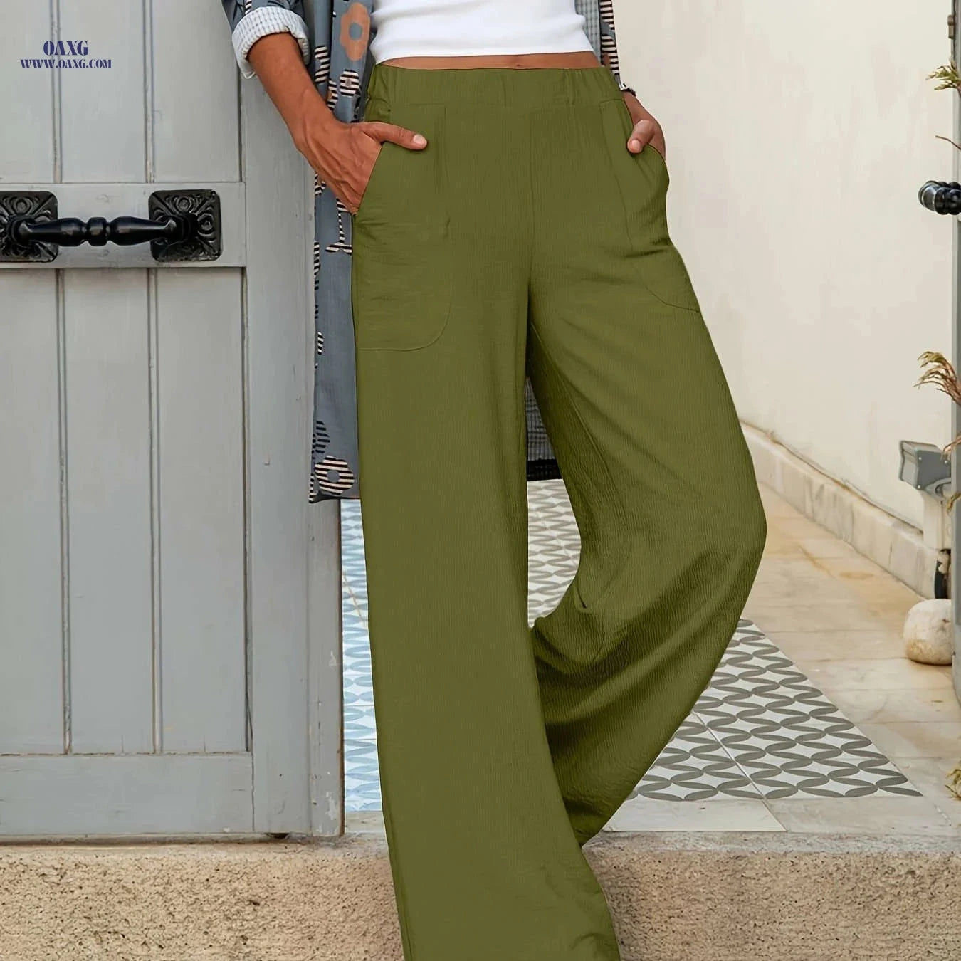 Women's Solid Color Loose Pants - Versatile Casual Pocket Style   OAXG 