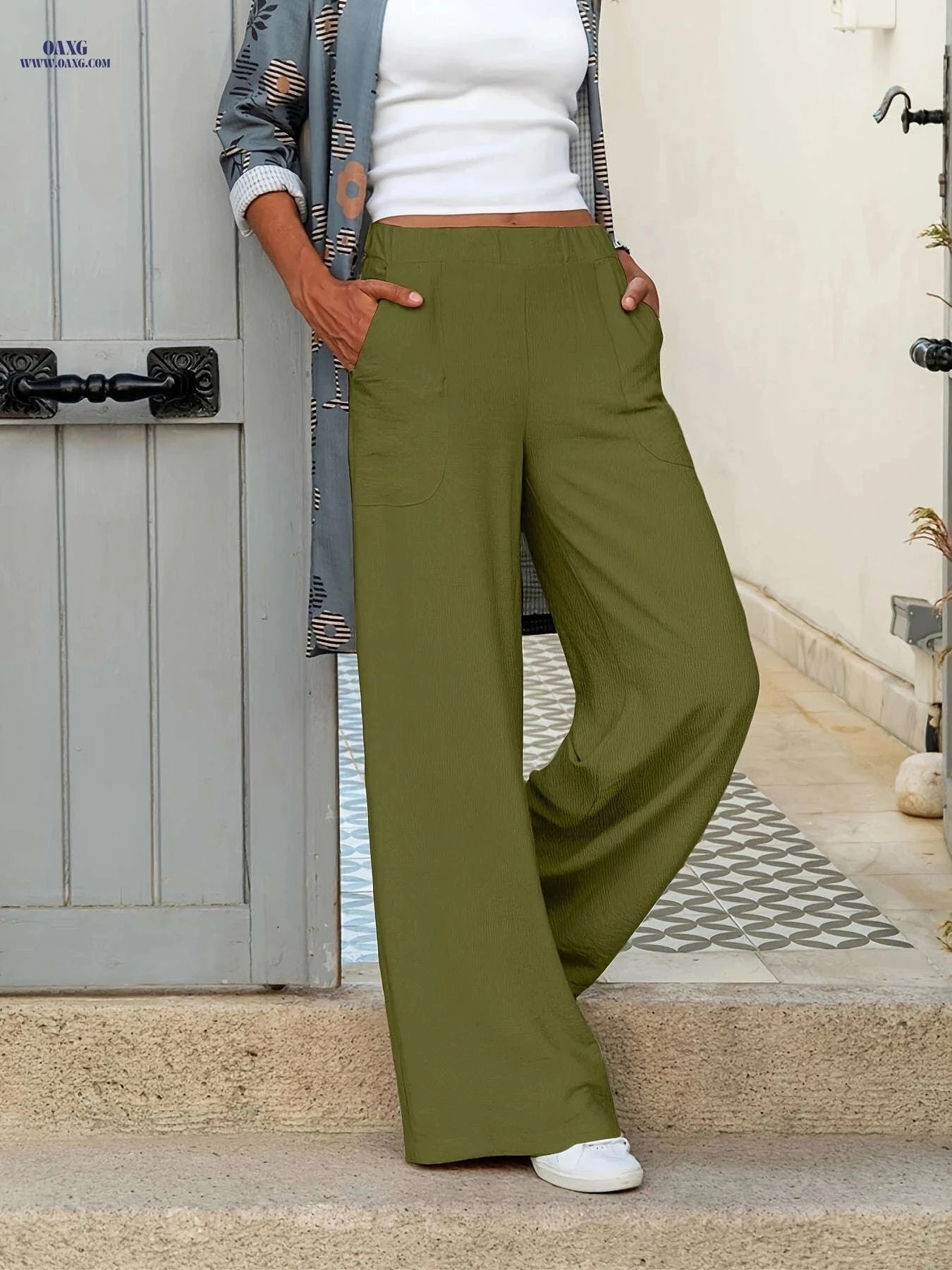 Women's Solid Color Loose Pants - Versatile Casual Pocket Style   OAXG Black / S