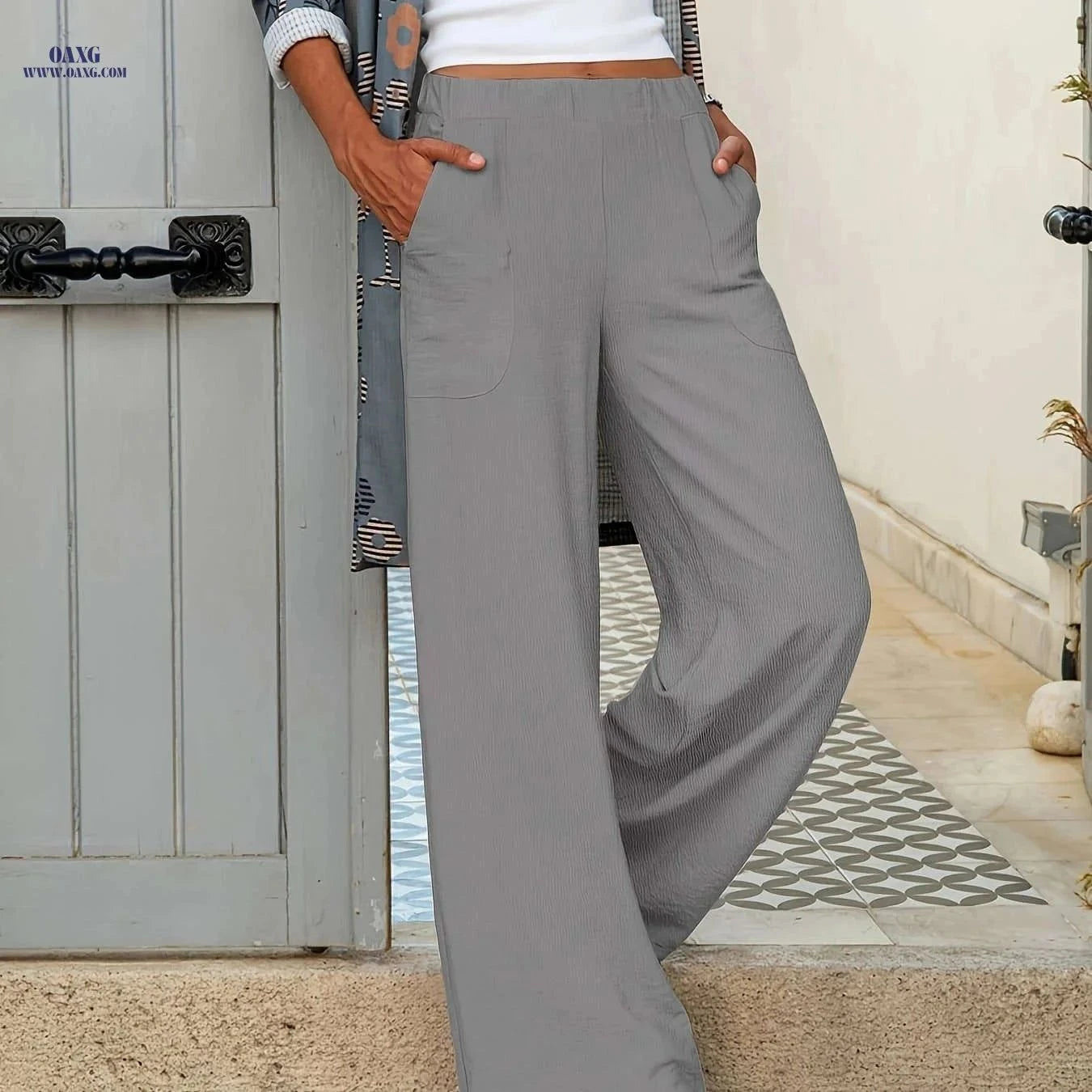 Women's Solid Color Loose Pants - Versatile Casual Pocket Style   OAXG Black / S