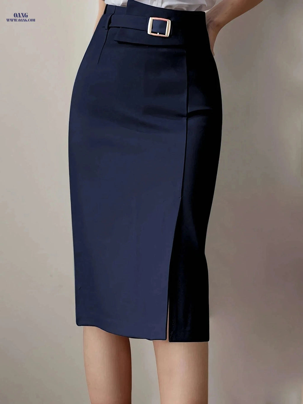 Women's Solid Color Maxi Skirt with Belt - Elegant Fall/Winter Style   OAXG 
