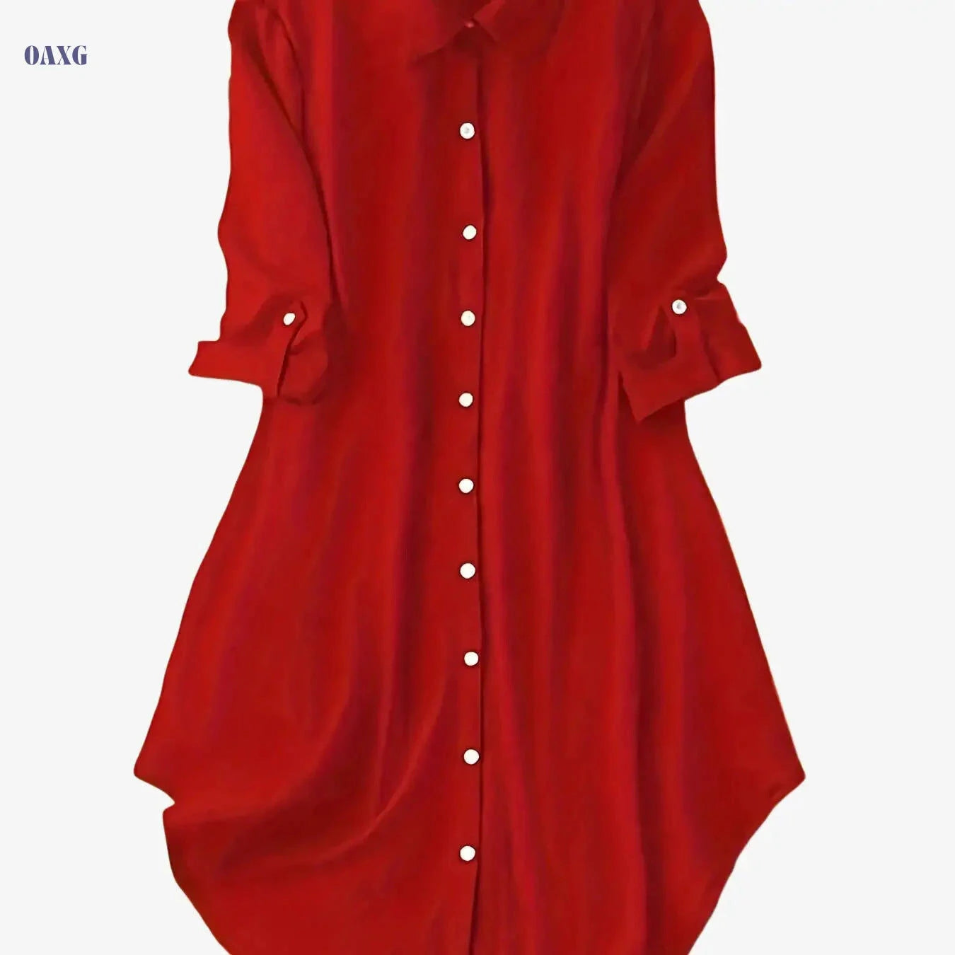 Women's Solid Color Mid-Sleeve Dress - Stylish Turn-Down Collar   OAXG 