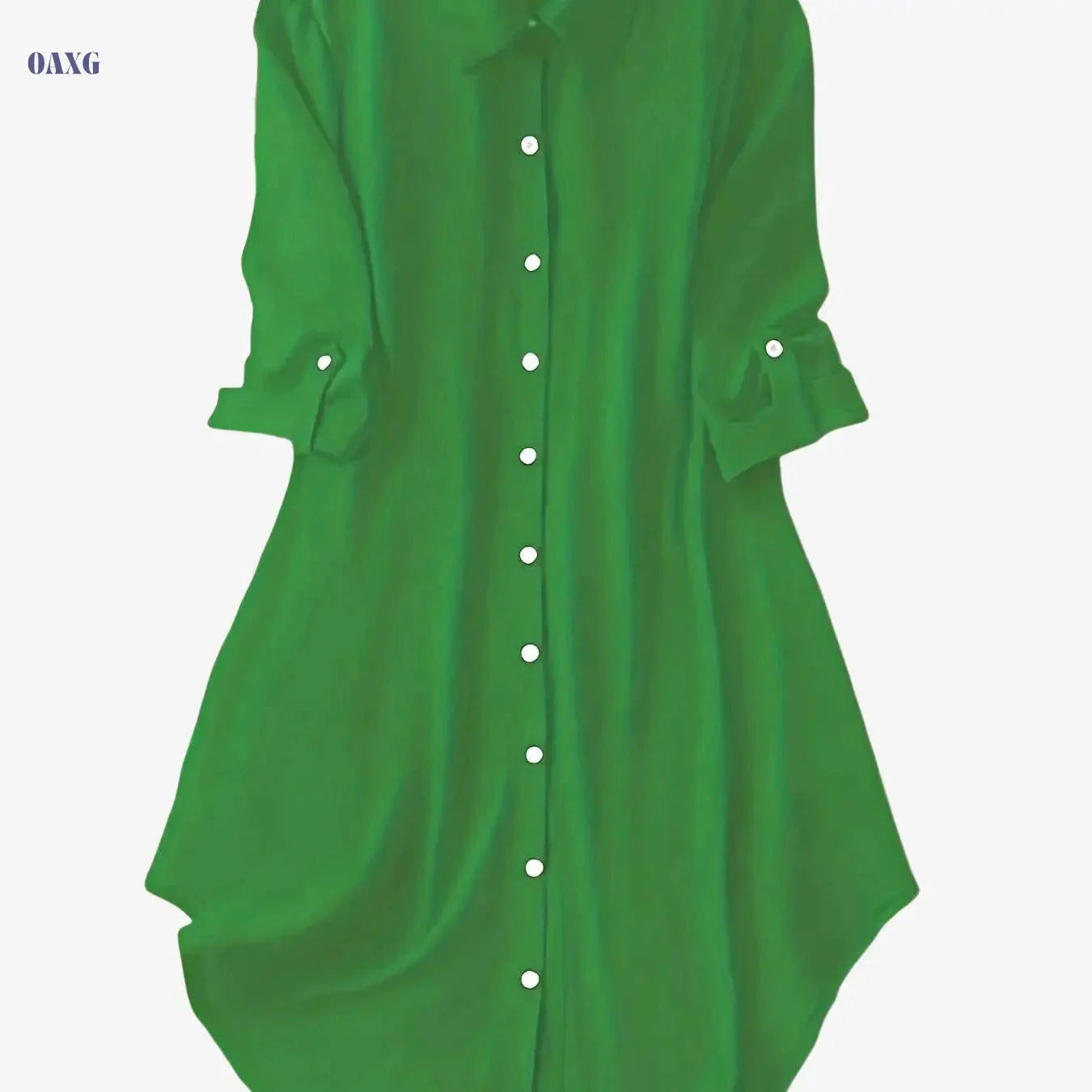 Women's Solid Color Mid-Sleeve Dress - Stylish Turn-Down Collar   OAXG 