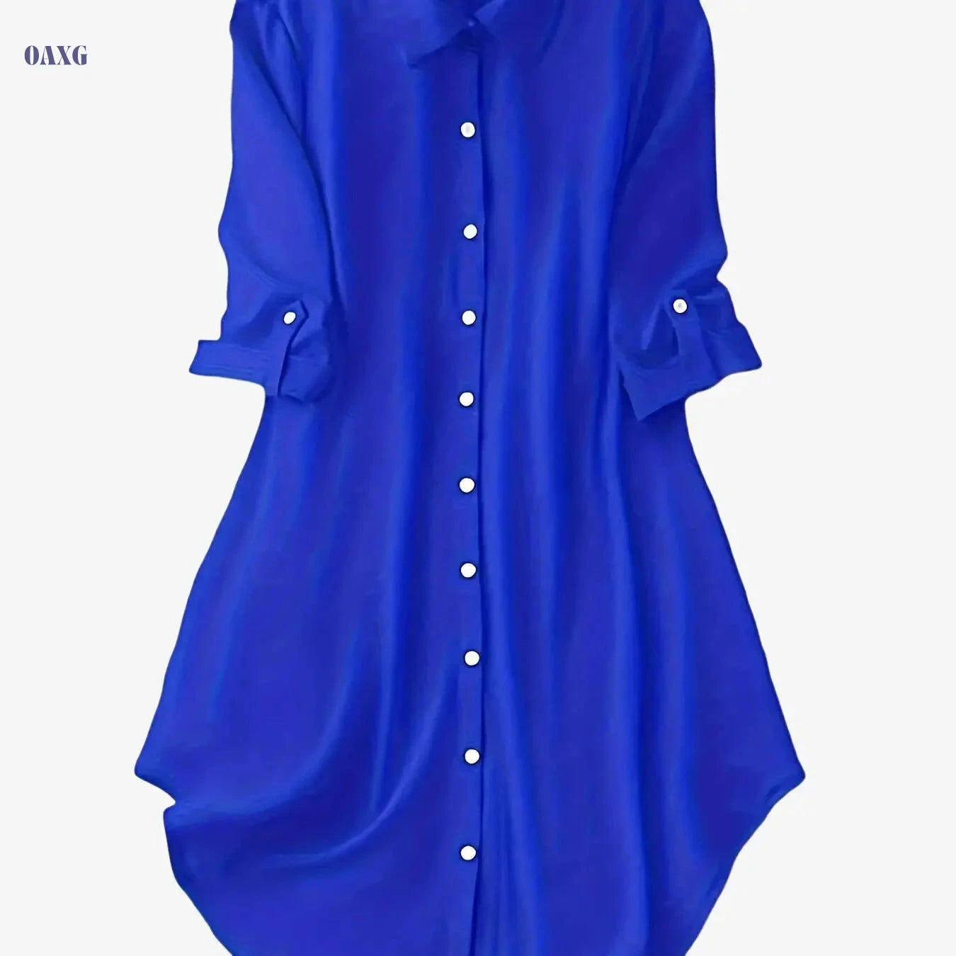 Women's Solid Color Mid-Sleeve Dress - Stylish Turn-Down Collar   OAXG 