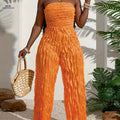 Women's Solid Color Pleated Jumpsuit - Casual Summer Wear   OAXG 