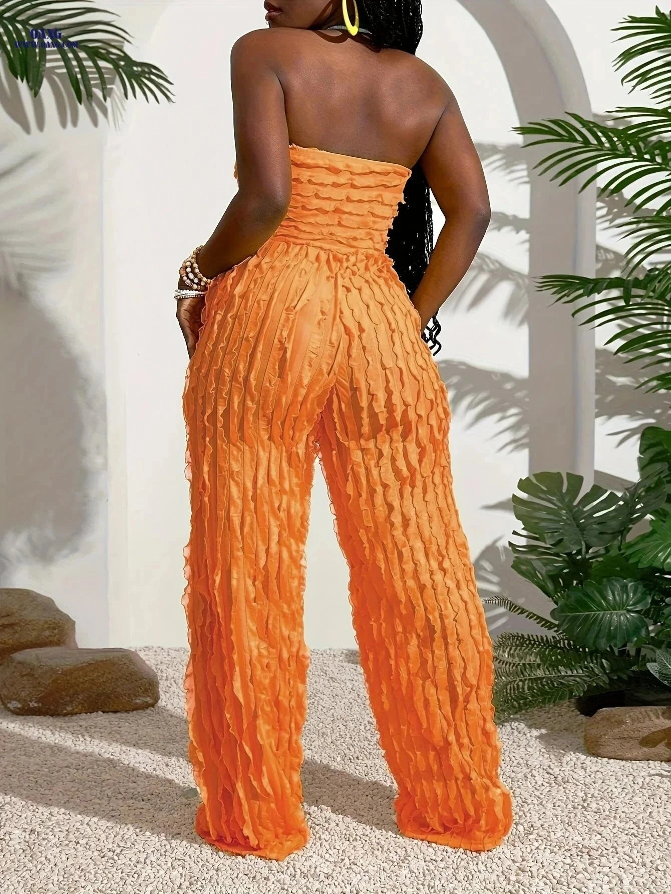 Women's Solid Color Pleated Jumpsuit - Casual Summer Wear   OAXG 