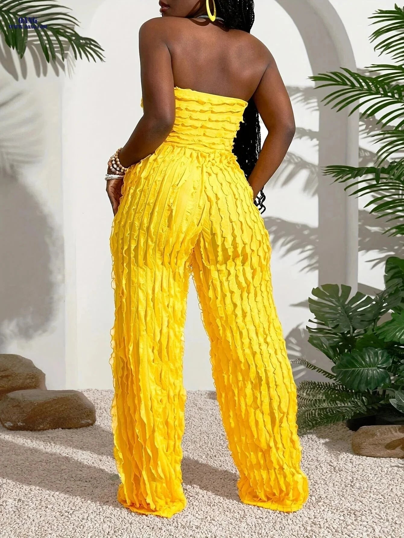 Women's Solid Color Pleated Jumpsuit - Casual Summer Wear   OAXG 