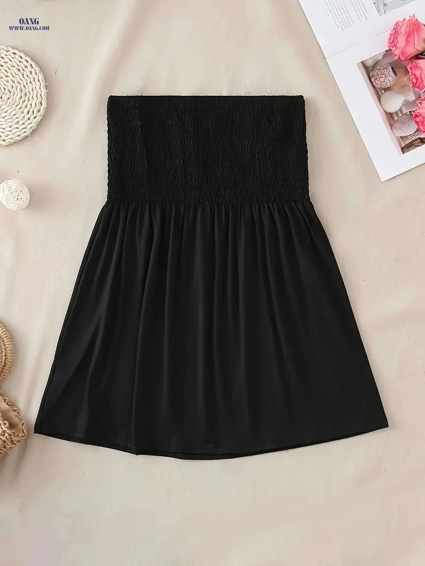 Women's Solid Color Strapless Tops - Casual Spring/Summer Set of 3   OAXG Black+white+green / S