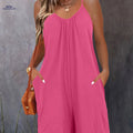 Women's Solid Color Suspender Jumpsuit - Fashionable Casual Style   OAXG Rose Red / S
