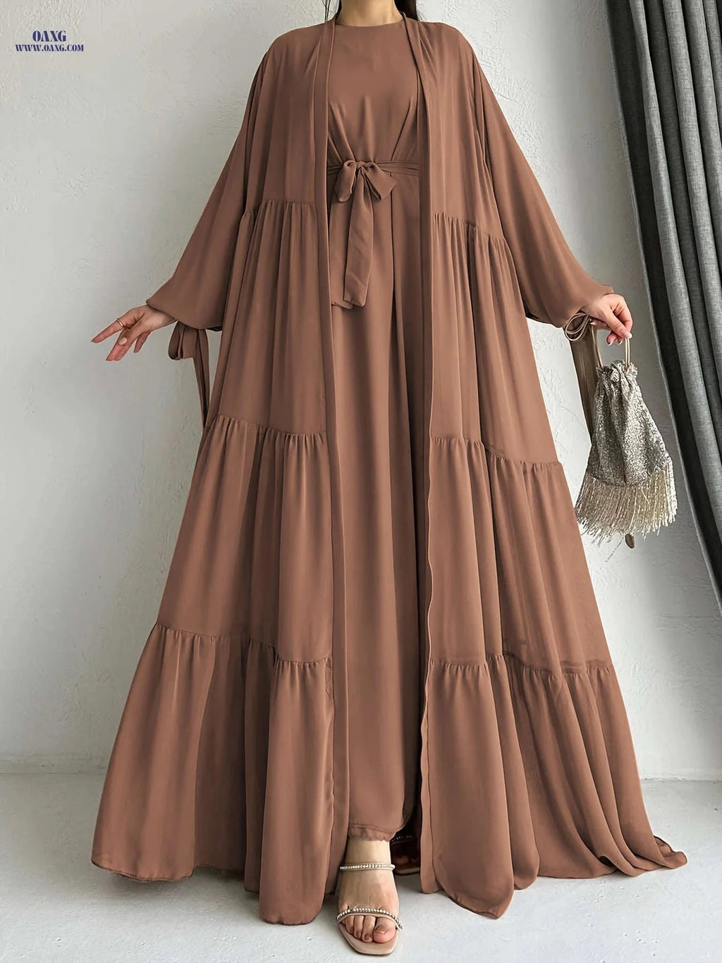 Women's Solid Color Vest Dress & Robe Jacket – Stylish Muslim Wear   OAXG Fuchsia / S