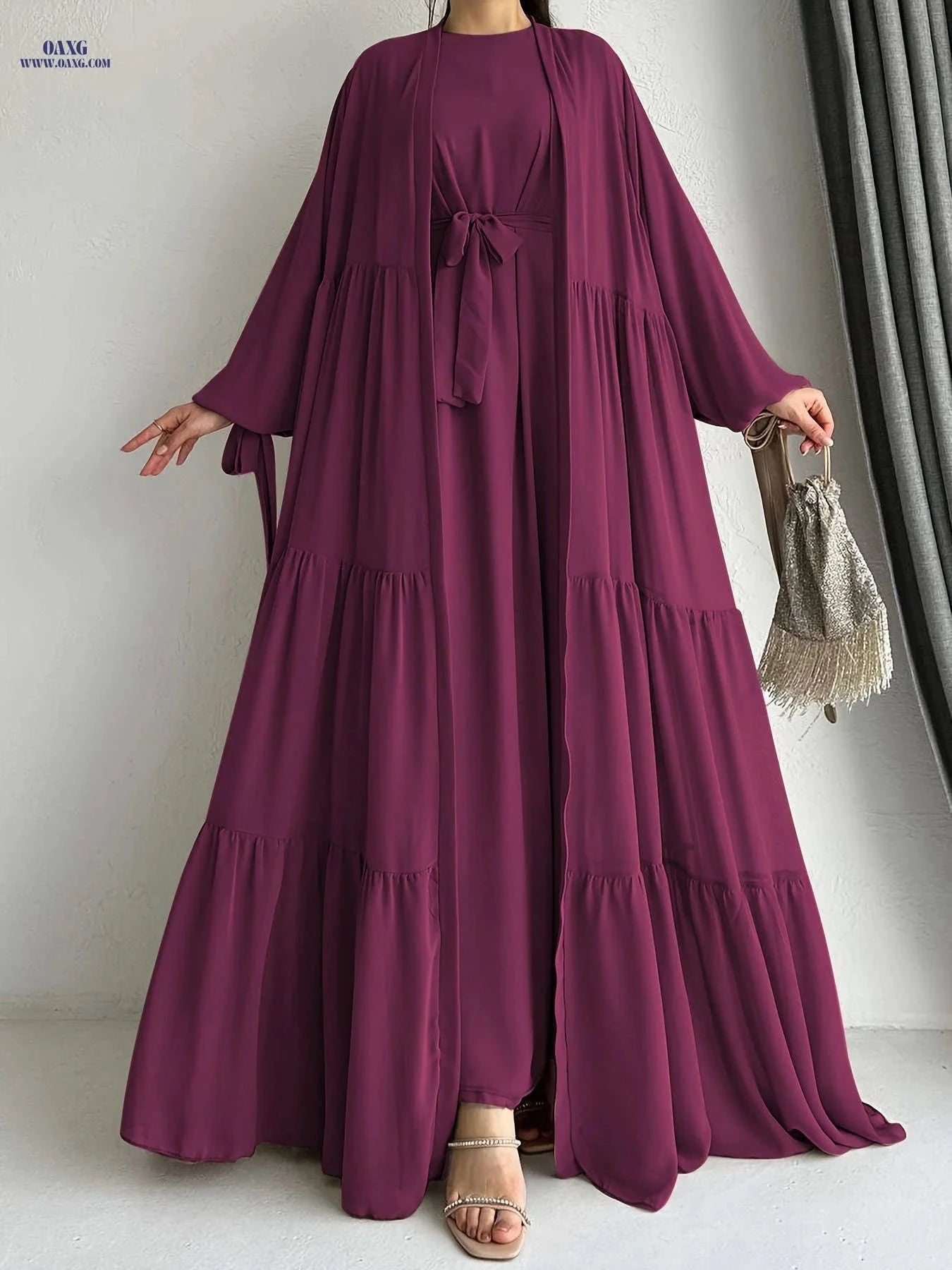 Women's Solid Color Vest Dress & Robe Jacket – Stylish Muslim Wear   OAXG Fuchsia / S