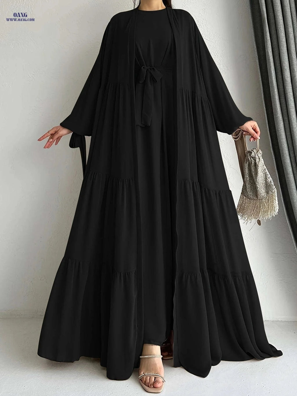 Women's Solid Color Vest Dress & Robe Jacket – Stylish Muslim Wear   OAXG Fuchsia / S