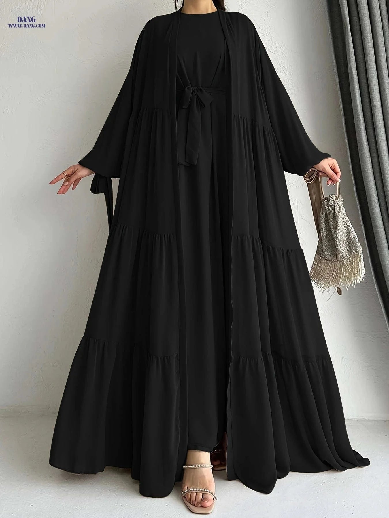Women's Solid Color Vest Dress & Robe Jacket – Stylish Muslim Wear   OAXG Fuchsia / S