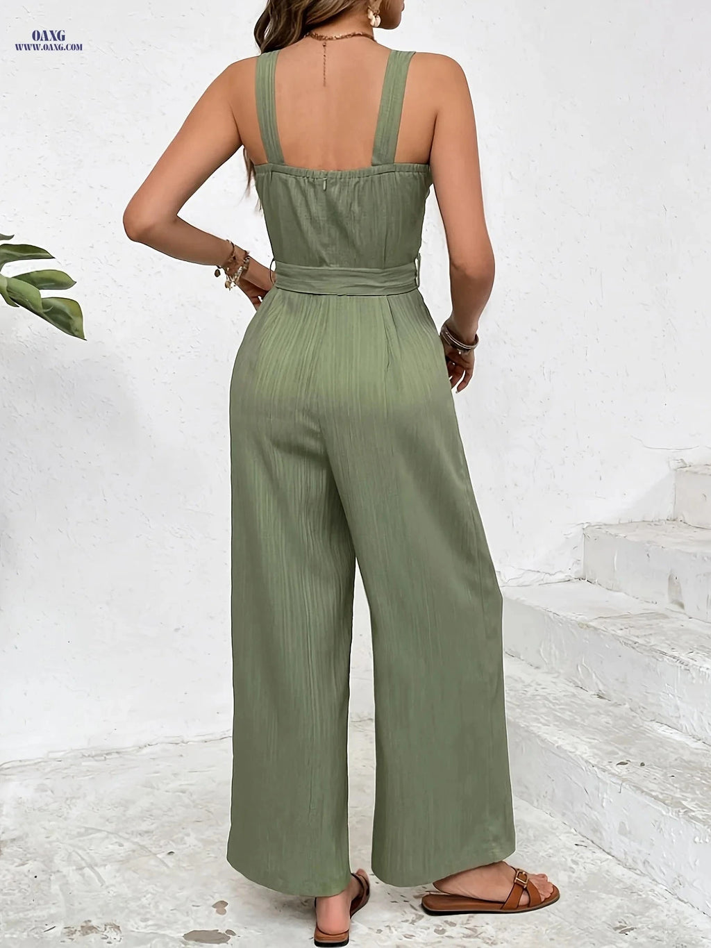 Women's Solid Color Wide-Leg Jumpsuit - Summer Vacation Style   OAXG 