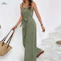 Women's Solid Color Wide-Leg Jumpsuit - Summer Vacation Style   OAXG Army Green / XS