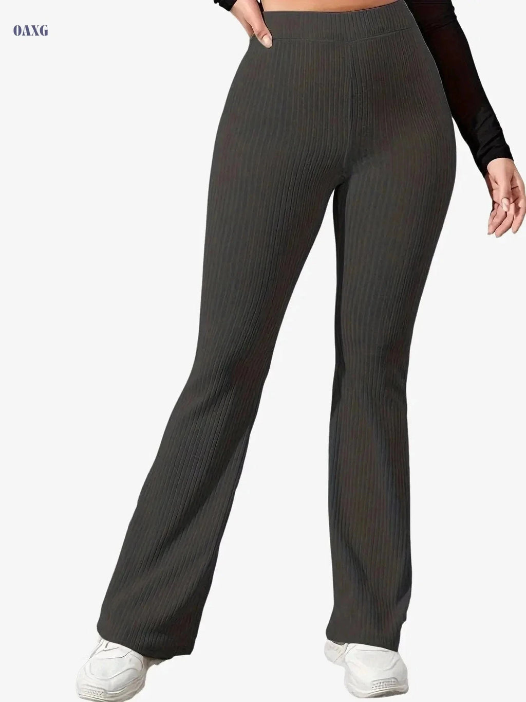 Women's Solid Color Yoga Flared Pants - Stretchy High Waist Activewear   OAXG Black / XS
