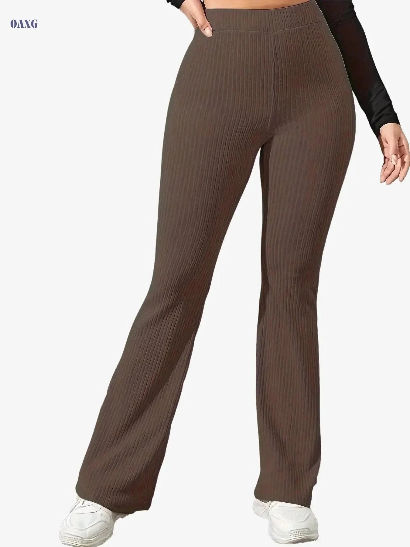 Women's Solid Color Yoga Flared Pants - Stretchy High Waist Activewear   OAXG Black / XS