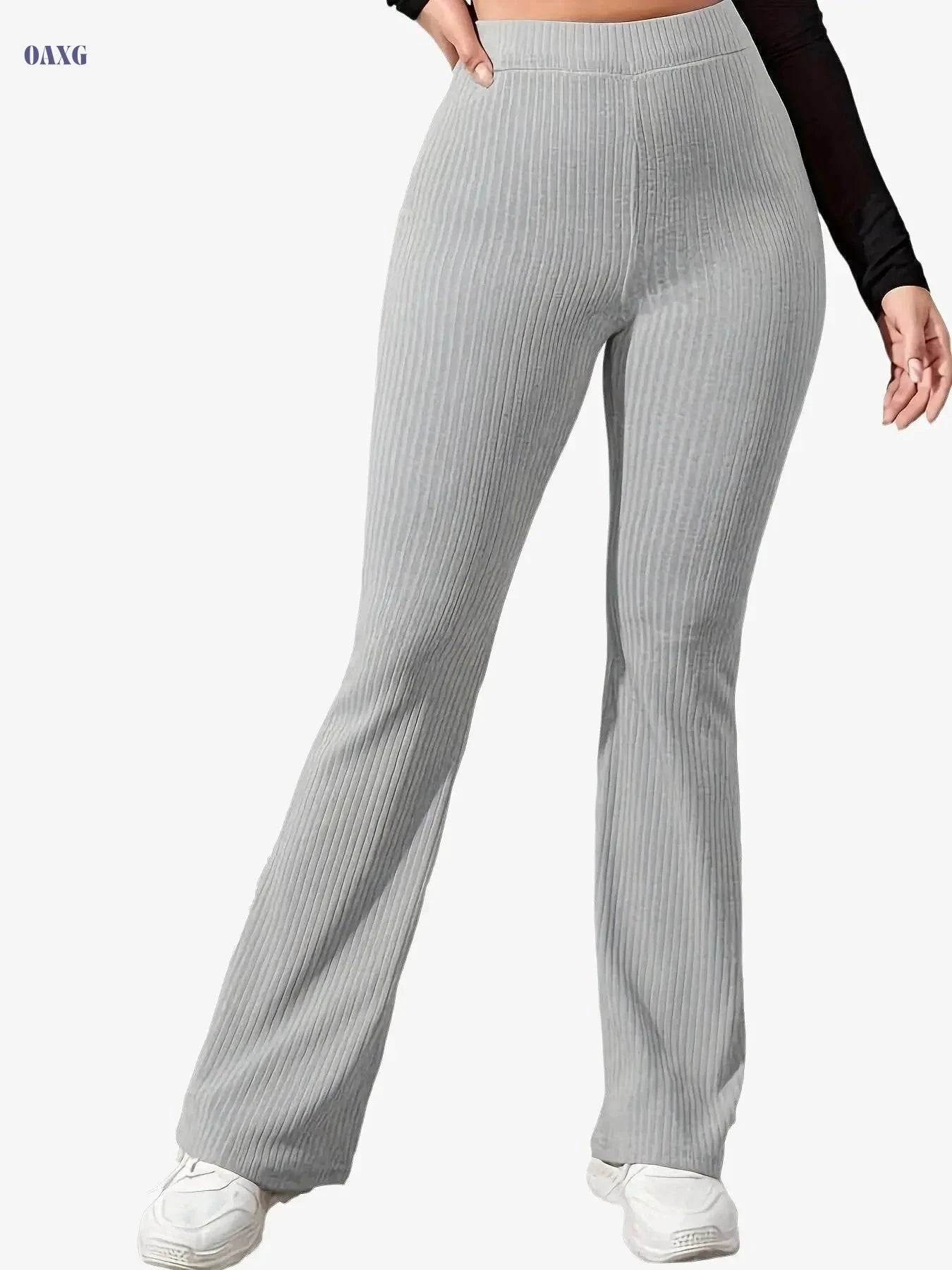 Women's Solid Color Yoga Flared Pants - Stretchy High Waist Activewear   OAXG Black / XS