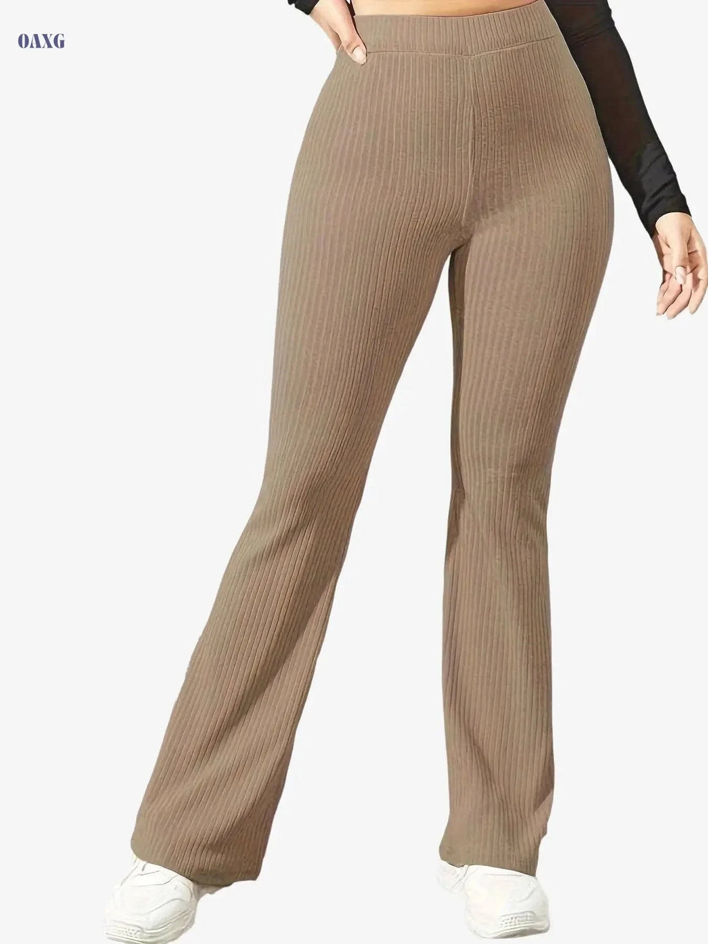 Women's Solid Color Yoga Flared Pants - Stretchy High Waist Activewear   OAXG Black / XS