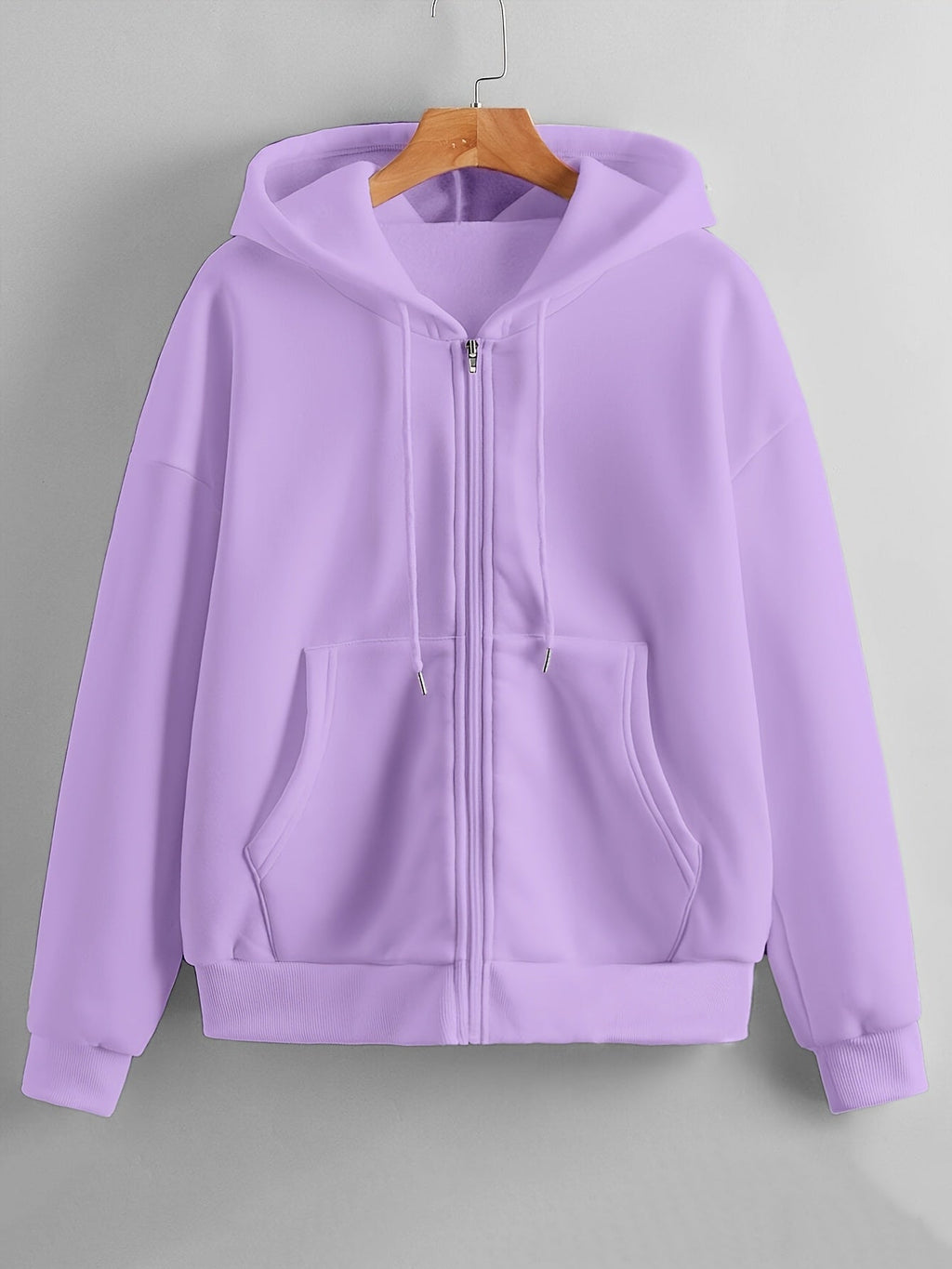 Women's Solid Color Zipper Hoodie - Fleece Casual Sports Top   OAXG Light Purple / S