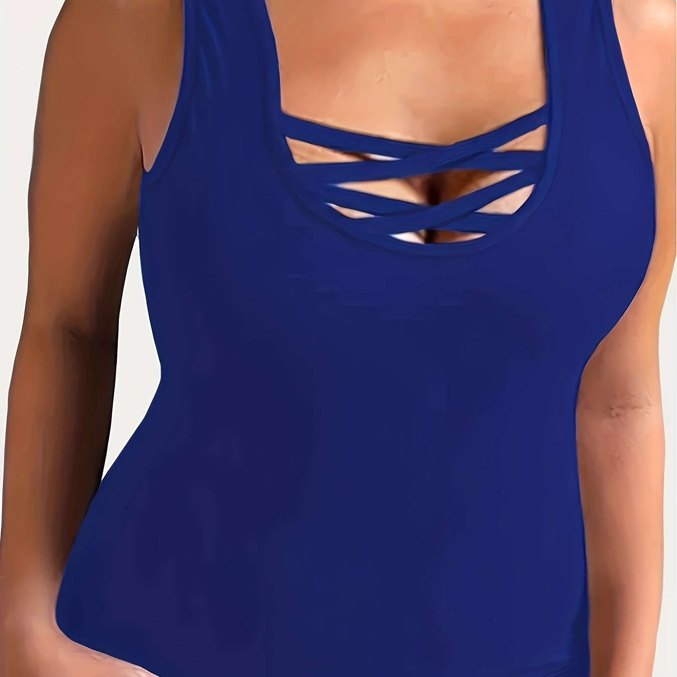 Women's Solid Criss Cross Tank Top - Casual Summer Sleeveless Wear   OAXG 