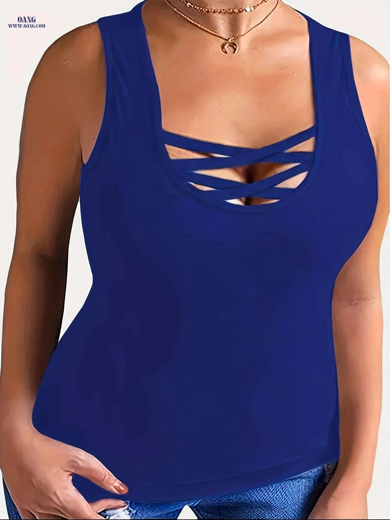 Women's Solid Criss Cross Tank Top - Casual Summer Sleeveless Wear   OAXG 
