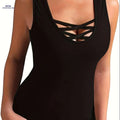 Women's Solid Criss Cross Tank Top - Casual Summer Sleeveless Wear   OAXG 