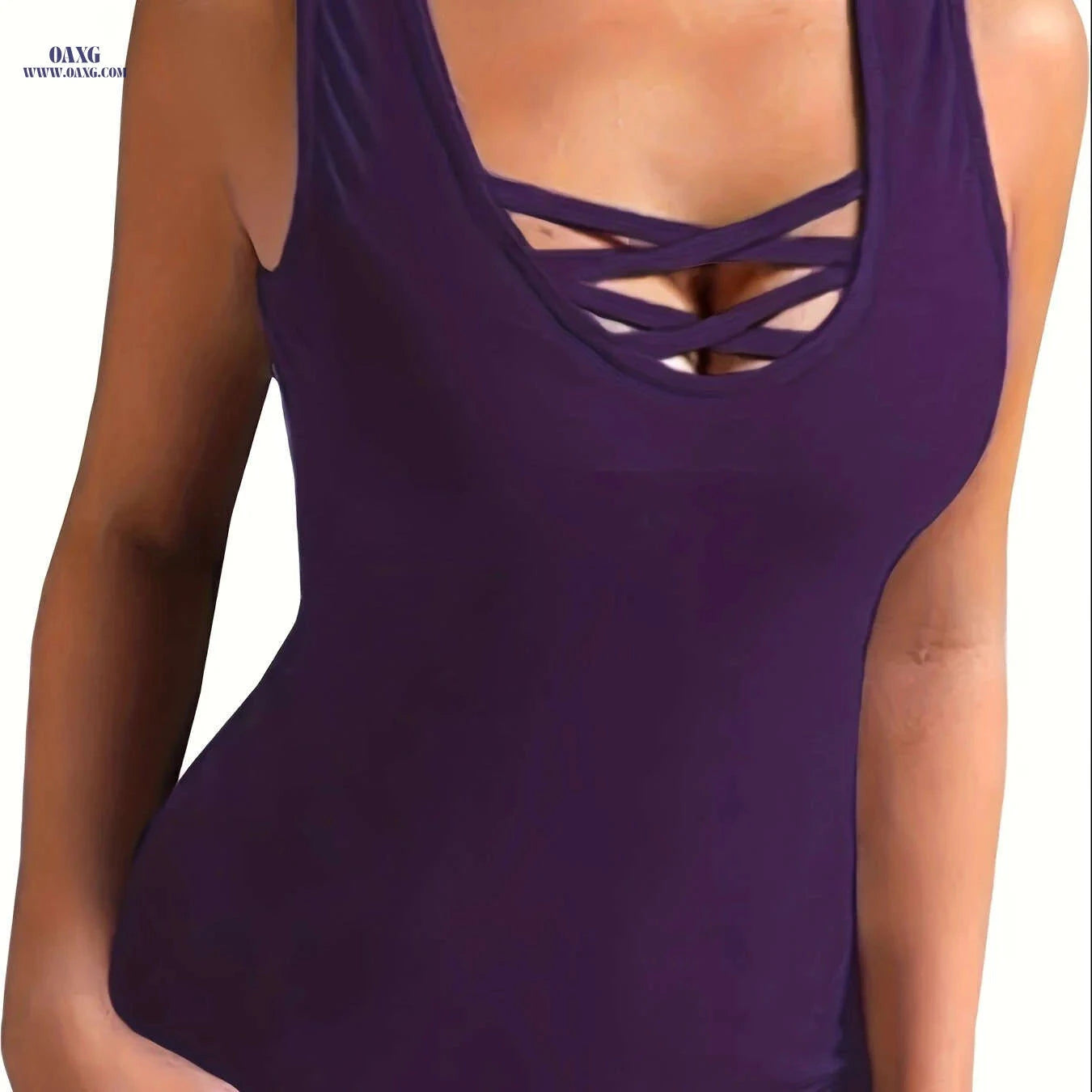 Women's Solid Criss Cross Tank Top - Casual Summer Sleeveless Wear   OAXG 