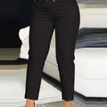 Women's Solid High-Waist Pencil Pants - Casual Webbing Design   OAXG Black / S