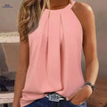Women's Solid Pleated Halter Neck Top - Casual Summer Blouse   OAXG 