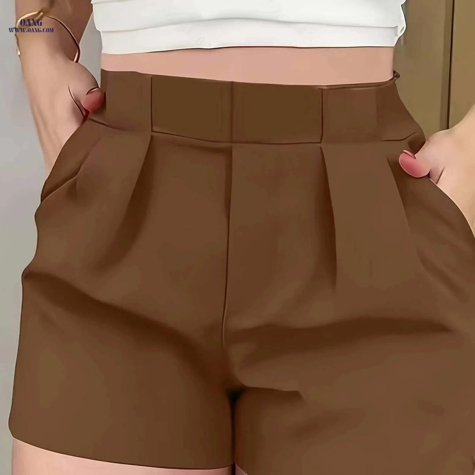 Women's Solid Pleated Wide-Leg Pants - Casual Summer Shorts   OAXG 