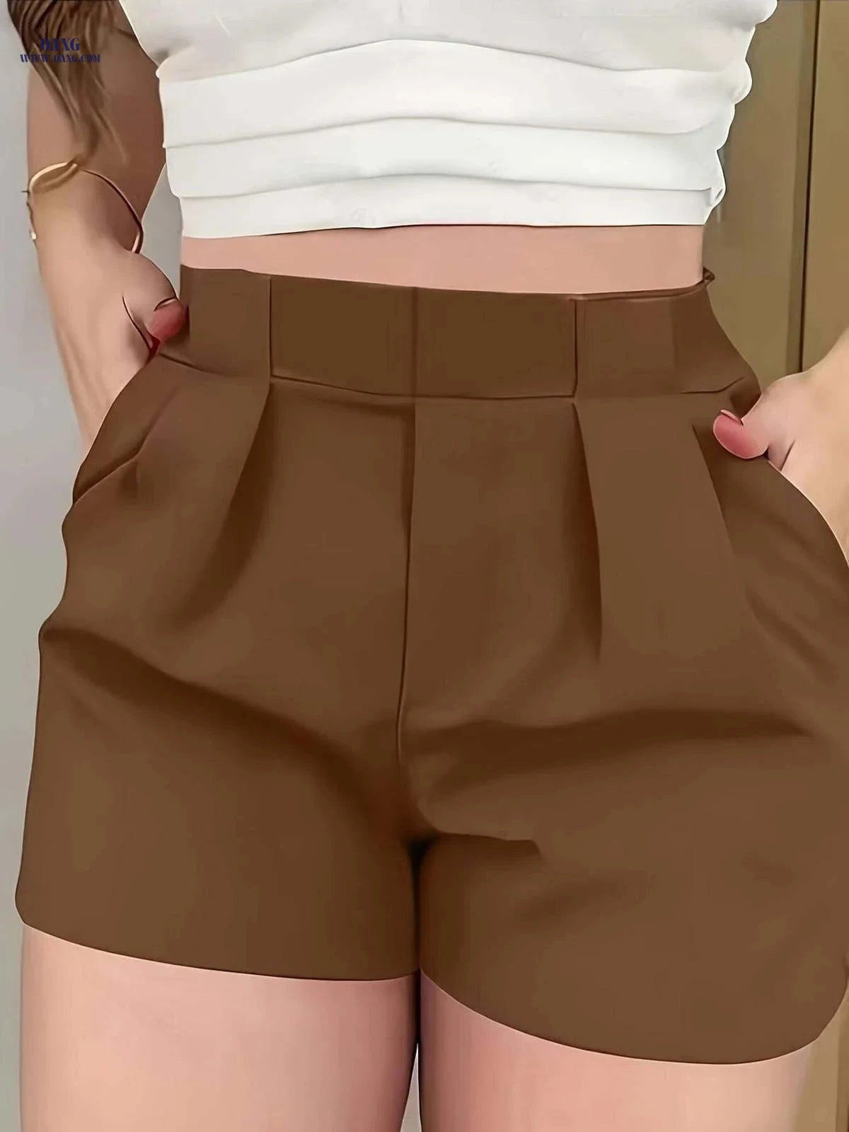 Women's Solid Pleated Wide-Leg Pants - Casual Summer Shorts   OAXG 