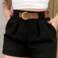Women's Solid Pleated Wide-Leg Pants - Casual Summer Shorts   OAXG 