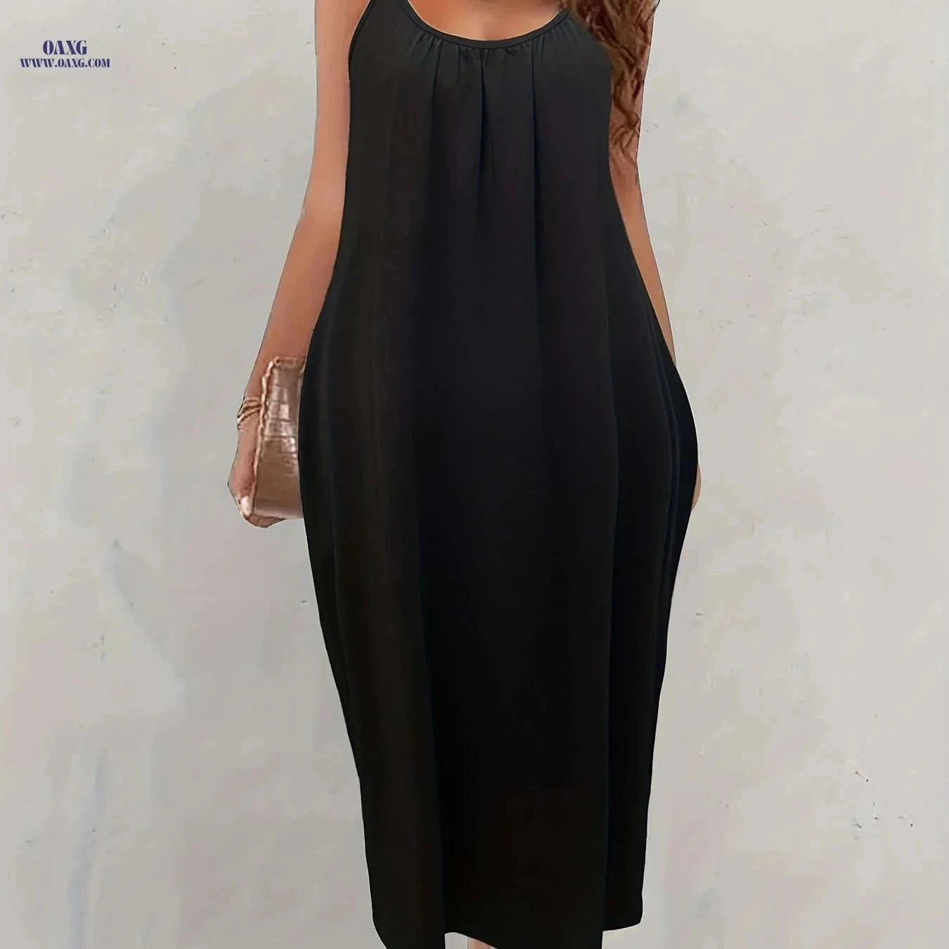 Women's Solid Pockets Spaghetti Maxi Dress - Casual Summer Style   OAXG Black / S