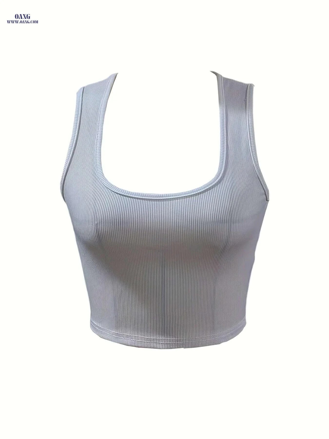 Women's Solid Square Crop Tank Top - Casual Sleeveless Summer Style   OAXG 