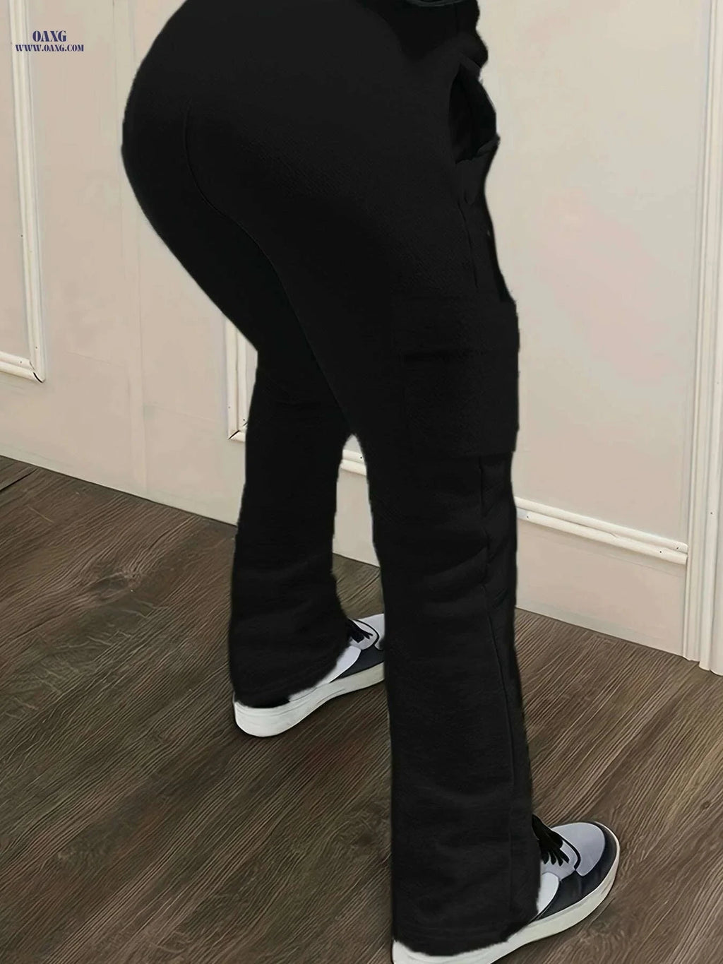 Women's Solid Straight Leg Pants - Casual Flap Pocket, Drawstring   OAXG 